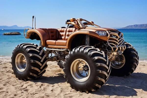 Bezplatný obrázek: Velký monster truck na pláži v Chorvatsku