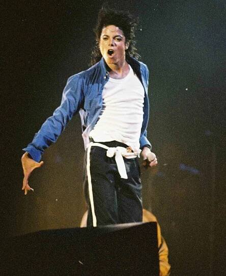 Michael Jackson performs on stage on his BAD tour at Wembley Stadium on 23rd July 1988 in London