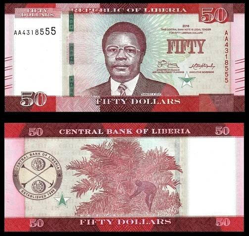 LIBERIA 50 Dollars 2016 P-34a série AA UNC - Sběratelství