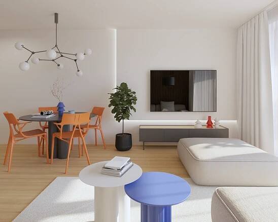rekonstrukce bytu, byt 2kk, moderní byt, návrh bytu, design bytu, designový nábytek, kuchyně na míru, obývací pokoj s kuchyní, návrh obývacího pokoje, návrh pokoje, návrh ložnice, dřevěná podlaha, barvy v interiéru, barevný interiér, interiérový design, interiérový design brno, architekt brno, architekt olomouc