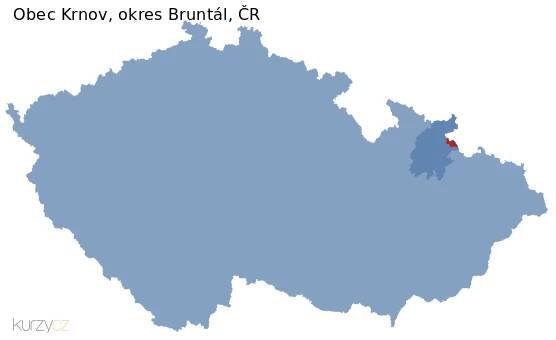 Mapa obce Krnov a okresu Bruntál v ČR