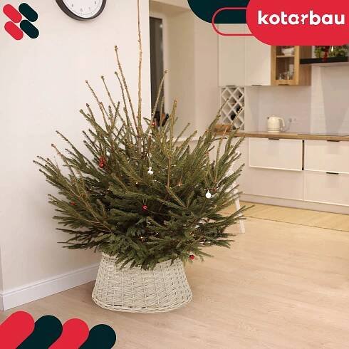 Koš z proutí ø45 cm na stojan pod vánoční stromek boho - Barva bělená
