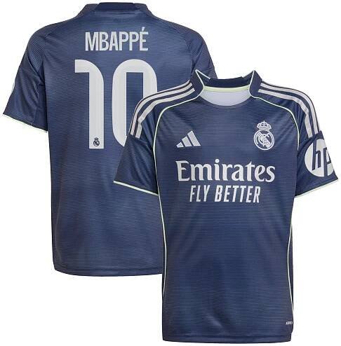 Real Madrid adidas Away Shirt 2025-26 - Kids with Mbappé 10 printing