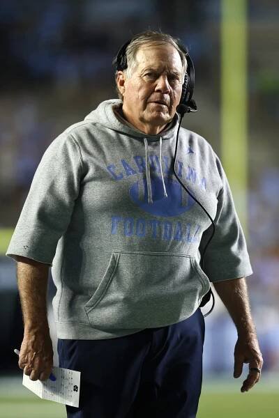 Bill Belichick coaching the UNC tar heels in 2025