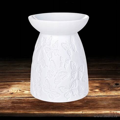 DEDRA Keramická aromalampa s embosovaným vzorem, matná bílá, motýlci za 119.00CZK - Allegro