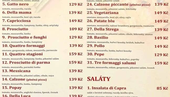 Pizza Benesov   Gatto Nero Menu - Hráského 771