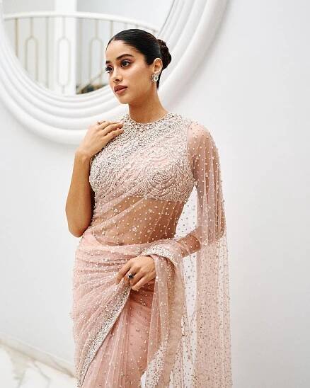 Jhanvi Kapoor In MM Blush Pink Saree