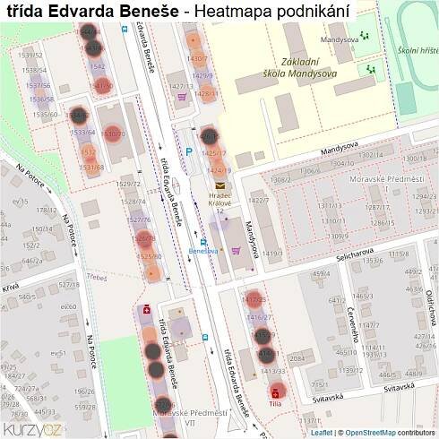 Mapa třída Edvarda Beneše - Firmy v ulici.
