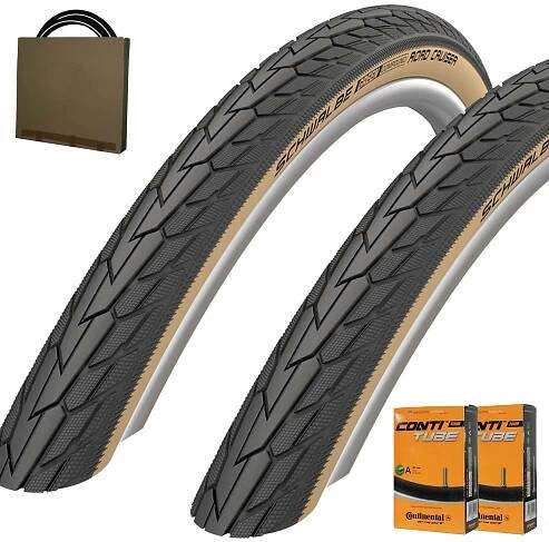 2x SCHWALBE Reifen Road Cruiser HS484 27x1 1/4 | 32-630 schwarz braun m/o Schläuche