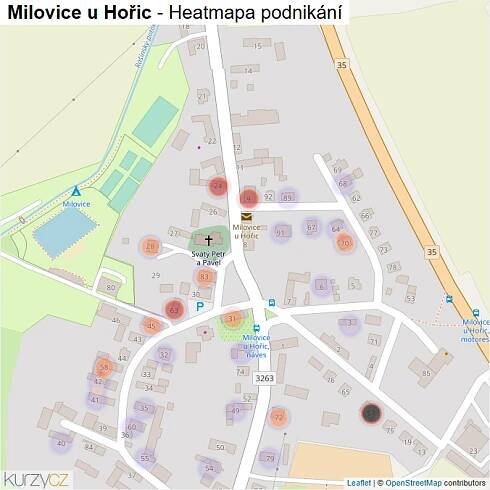 Mapa Milovice u Hořic - Firmy v části obce.