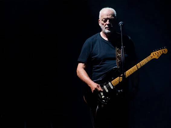 David Gilmour performing live with a Black Fender Stratocaster