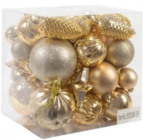 Vánoční závěsné baňky na stromeček - 13 druhů - 45 ks - zlaté