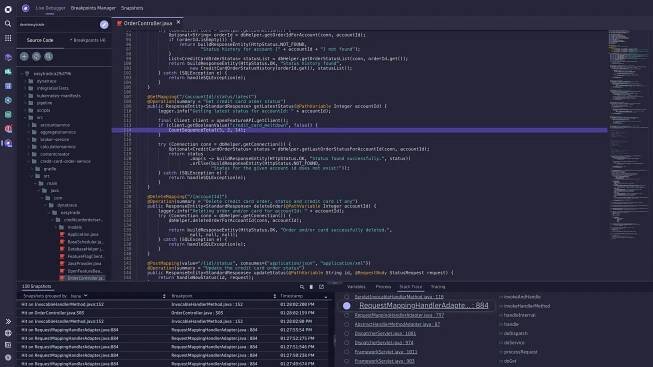 Live Debugger of OrderController.java