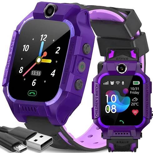Smartwatch Dětské chytré hodinky Náramkové hodinky s GPS SIM pro děti dívky chlapce od 3 let Dotykový displej Sportovní fitness náramek Dárkové volání Violet Reto