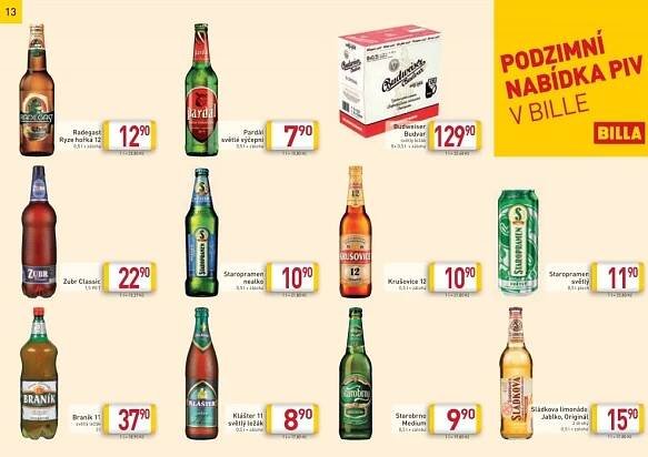 Pivo svetly lezak 12 krusovice v akci BILLA od 14.9.2015