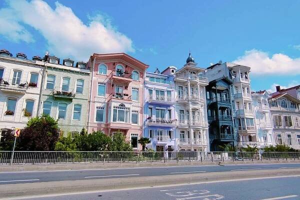 ottoman houses lining the strret in arnavutkoy in besiktas district of istanbul