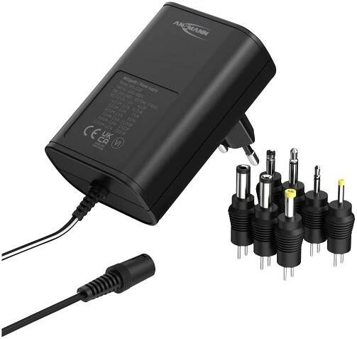 Ansmann APS 1500 zásuvkový napájecí adaptér s redukcemi, nastavitelný, 12 V/DC, 9 V/DC, 7.5 V/DC, 6 V, 4.5 V/DC, 3 V, 15