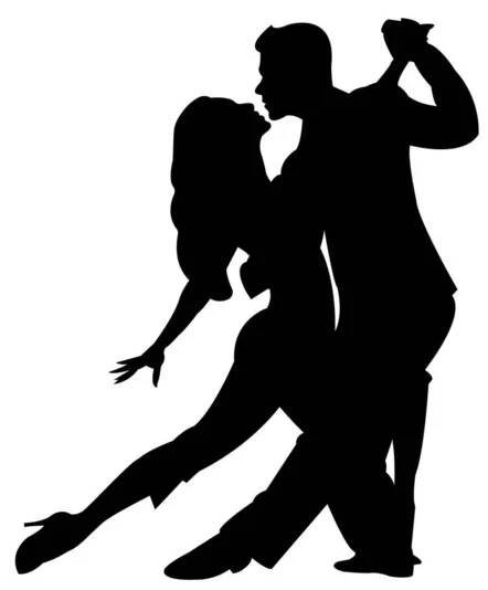 Silueta tančícího páru. Muž a žena tančí tango. Vektorové ilustrace izolované na bílém pozadí — Ilustrace