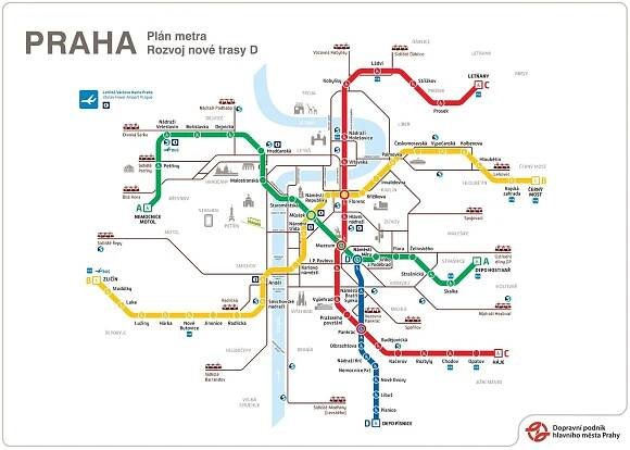Mapa budované linky D pražského metra. Zdroj: DPP
