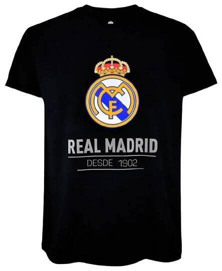 Tričko Real Madrid FC, černé, znak RM, bavlna