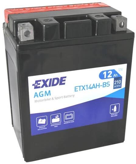 Motobaterie EXIDE ETX14AH-BS, 12V, 12Ah, 210A