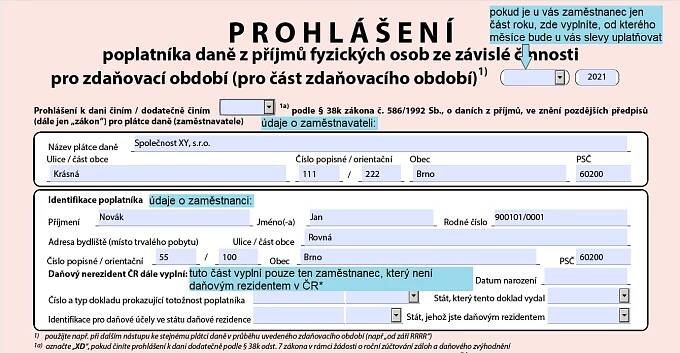 Prohlášení poplatníka - měsíční slevy na dani | Ing. Lucie Kocmanová