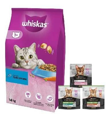 Whiskas Adult tuňák 14kg + PRO PLAN krmivo pro dospělé kočky 400g - náhodná dodávka