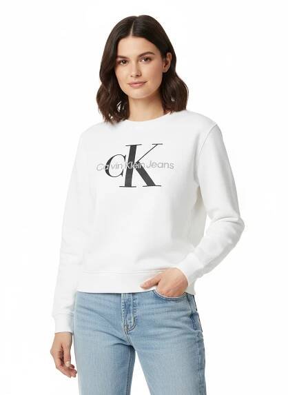 Dámská Mikina Bez Zapínání Bavlněná Bílá Calvin Klein