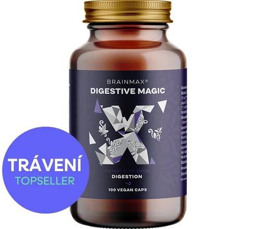 BrainMax Digestive Magic, Trávicí Enzymy, 100 rostlinných kapslí Komplex trávicích enzymů a bylin pro správné trávení, doplněk stravy - BrainMarket.cz