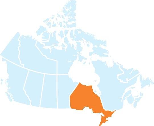 Map of Canada with Ontario highlighted
