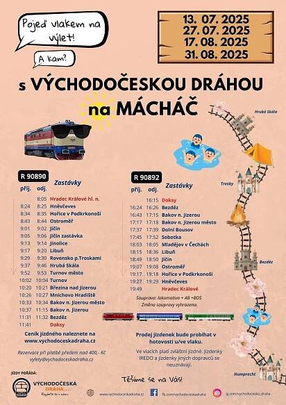 Leták s Východočeskou dráhou na Mácháč