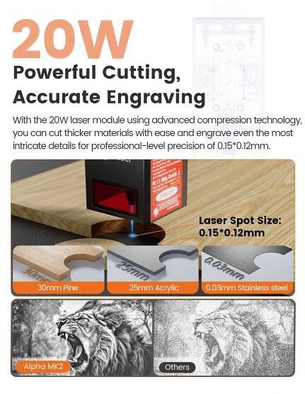 Alpha MK2 20W Smart Enclosed Diode Laser Engraver Series | Algolaser 