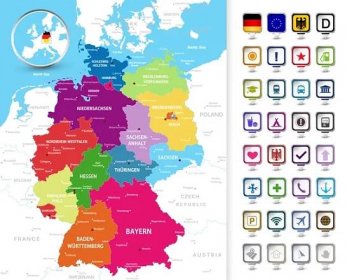 Politická Mapa Německa s 3d připnout ukazatele — Ilustrace