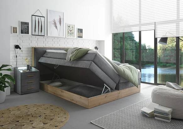 BOXSPRINGBETT 180/200 cm  in Hellgrau  - Hellgrau, MODERN, Holz/Holzwerkstoff (180/200cm) - Livetastic