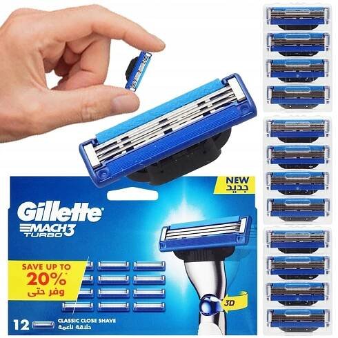 ORIGINÁLNÍ ČEPELE NÁHRADNÍ NÁPLNĚ DO STROJKU GILLETTE MACH 3 TURBO 12 kusů