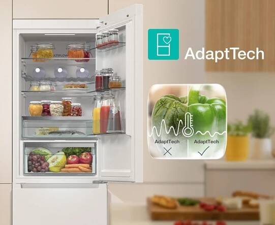 Kombinovaná chladnička Gorenje N62CS2W4, bílá, AdaptTech technologie zajišťuje úsporu energií a napomáhá k prodlužení čerstvosti potravin