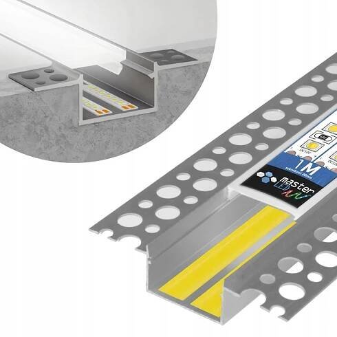 LED profil hliníkový ZAPUŠTĚNÝ 20 mm pro dlaždice GK glazur 1 m + stínítko