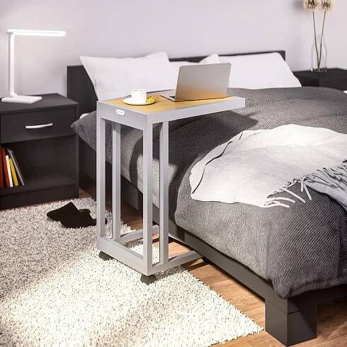 Servírovací stolek s WPC deskou a kolečky 50 x 40 x 71 cm stříbrný