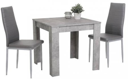 Set stůl a židle jídelní set (3 díly) duo, šedý beton/šedá ekokůže - Jídelní sety a soupravy na SEDI.cz