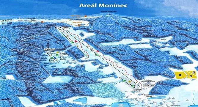 Mapa vleků a sjezdovek v areálu Ski Monínec.