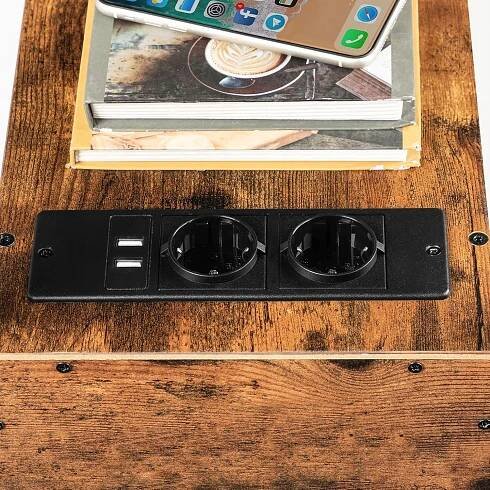 Noční stolek s nabíjecí stanicí, 2 zásuvky, USB porty Barva nábytku dub