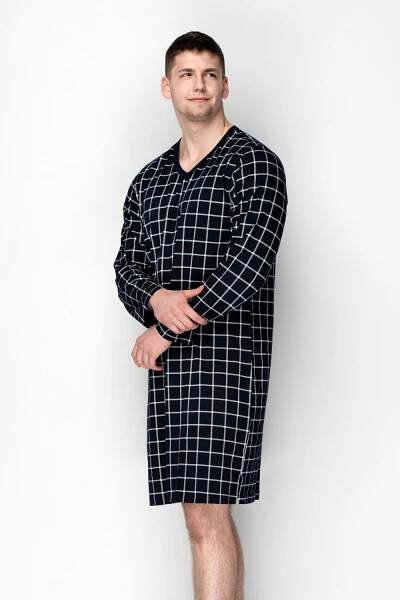 Bavlněná pánská noční košile s dlouhým rukávem Blue Checks 780054 TIMO