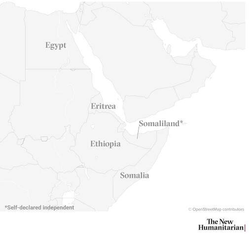 Map of the Horn of Africa showing Egypt, Ethiopia, Eritrea, Somalia, and Somaliland.