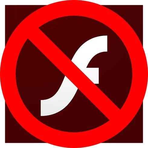 Flash Player with universal "No" slash symbol superimposed