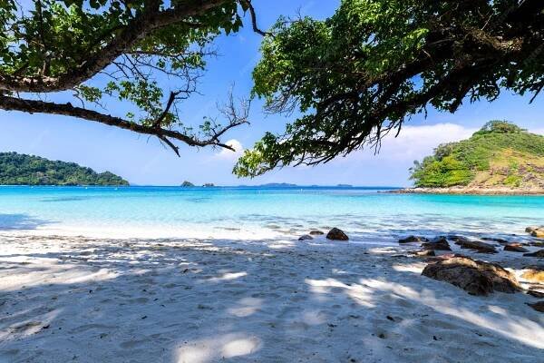 beautiful beach view koh chang island seascape at trad province eastern of thailand on blue sky background 