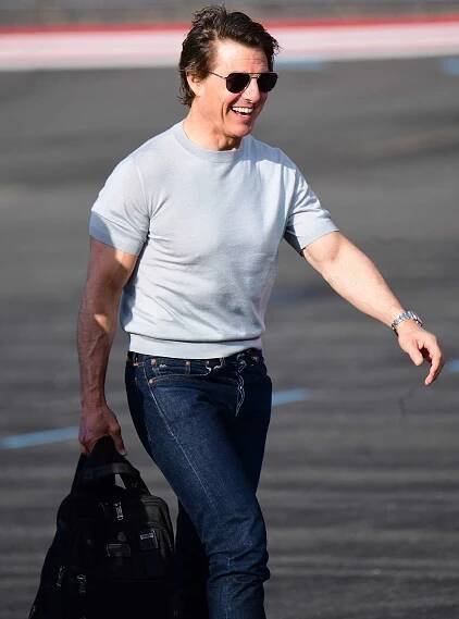  Tom Cruise and Connor Cruise spotted arriving at a heliport in Central London. 