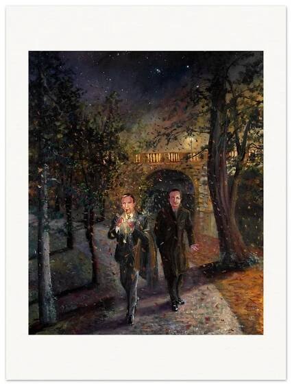 Painting of Tolkien and Lewis on Addison's Walk by Miriam Ellis
