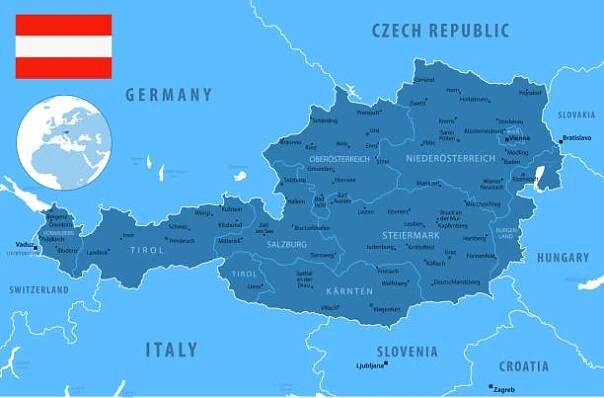 rakousko - podrobná mapa s regiony a městy země. - linec stock ilustrace