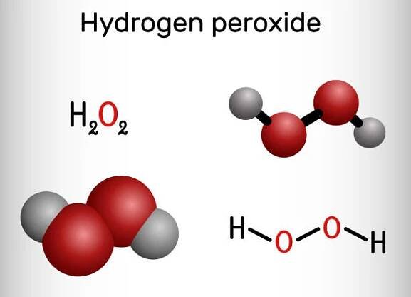 peroxid vodíku, perhydrol, molekula h2o2. je to peroxid, oxidační činidlo s dezinfekčním prostředkem, antivirové, antibakteriální aktivity. strukturní chemický vzorec, molekulový model - bělidlo stock ilustrace