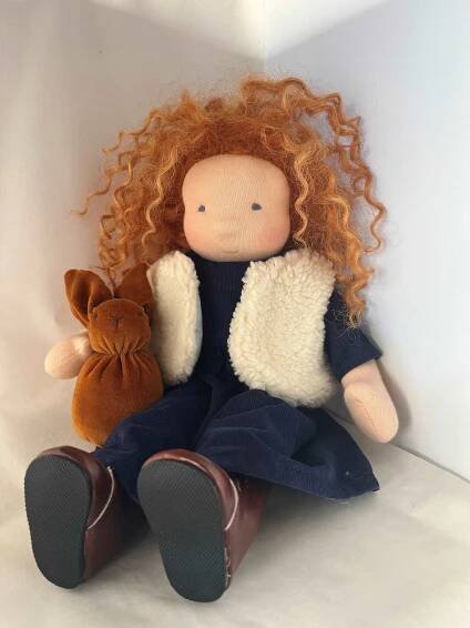 Waldorf inspired Doll (15 inch, 39 cm) with bunny (4 inch, 10 cm)